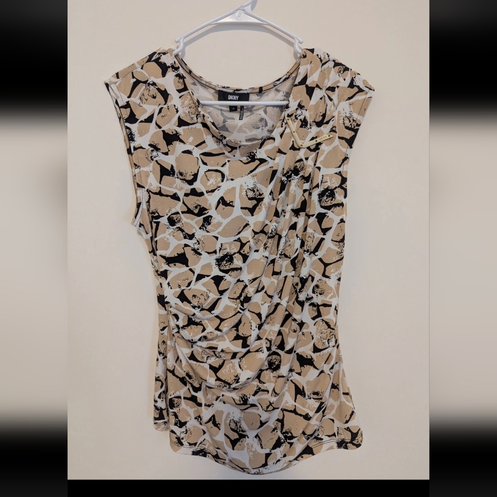 DKNY Sleeveless Draped Blouse Abstract Print Size Medium